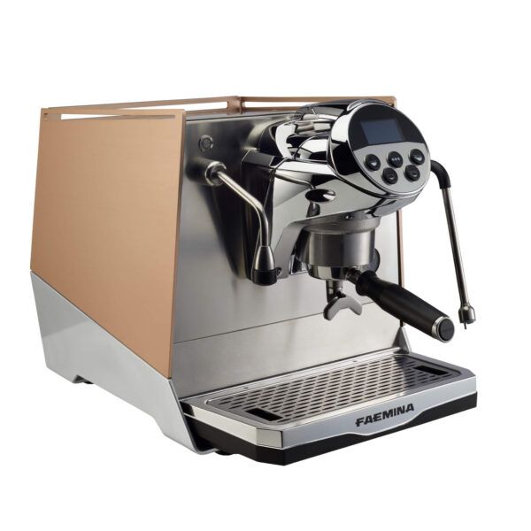 Faema Faemina A/1 GTI 5P – 1 Group Commercial Espresso Machine with Autosteam (Satin Copper/Aluminum Lighting)